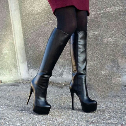 HAND MADE DİZ ALTI PLATFORM YÜKSEK TOPUKLU ŞIK ÇİZME