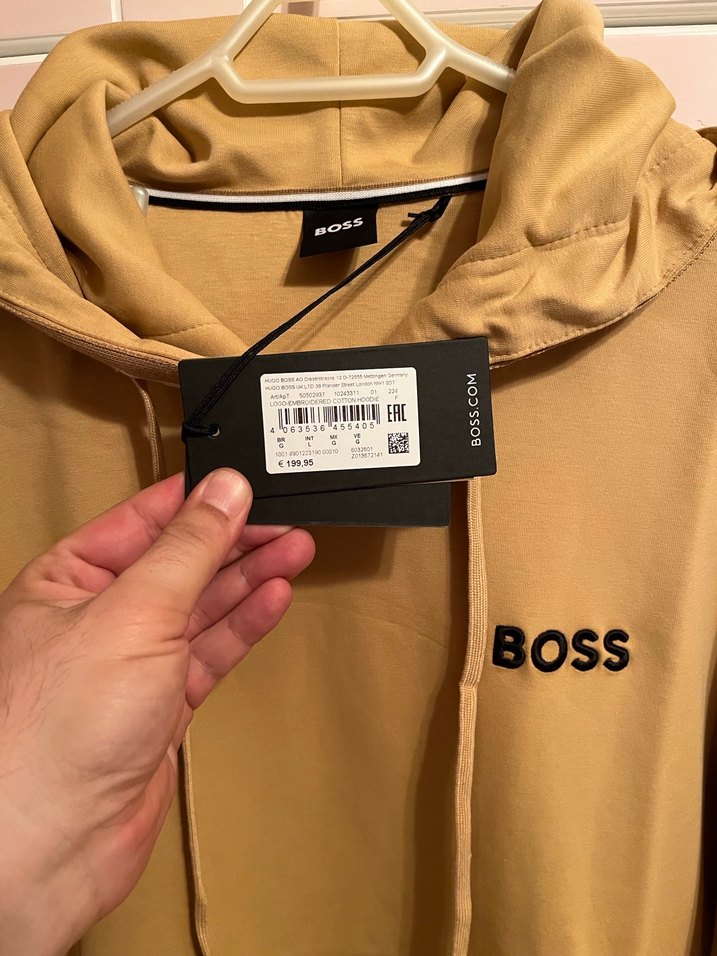 Bej Kapüşonlu Erkek Sweatshirt BOSS - Görsel 4