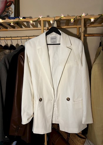Bershka Bershka Düğmeli Beyaz Kadın Blazer Ceket