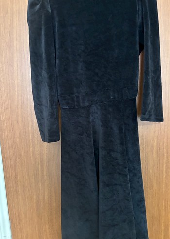 Siyah Kadife Uzun Kollu Uzun Kadın Sabahlık - Görsel 2