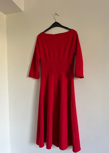 Kırmızı V Yaka Dantel Detaylı Kadın Elbise - Görsel 6