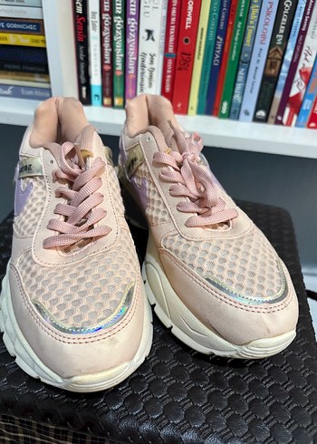 Pembe Platform Topuklu Bağcıklı Spor Ayakkabı