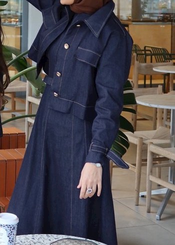 Diğer Koyu Lacivert Uzun Denim Elbise
