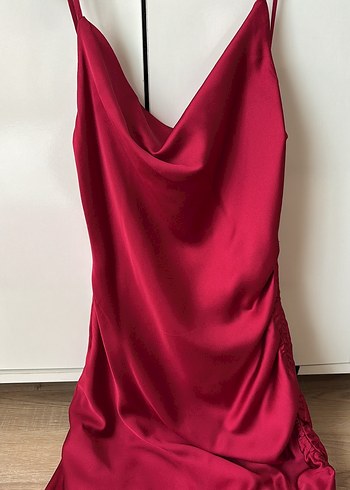 s Beden Bordo Drapeli Midi Kadın Abiye Elbise