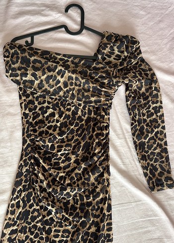 Zara Leopar Desenli Transparan Uzun Elbise