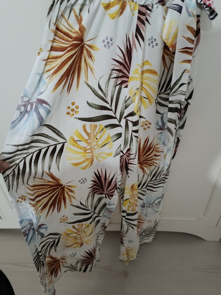 Desenli, V Yakalı, belden bağlamalı tulum - Görsel 3