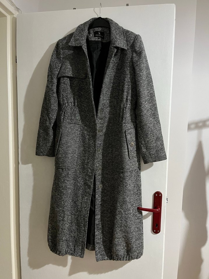 Gri Uzun Kadın Kaban - Görsel 2