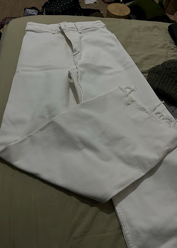 Beyaz Yüksek Bel Kadın Kot Pantolon - Görsel 3