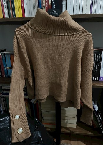 Bej Kadın Boğazlı Örgü Kazak - Görsel 3