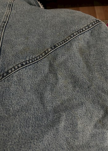 Oversize Kadın Peluş Detaylı Denim Ceket - Görsel 3