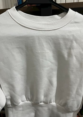 Calvin Clein Beyaz Kadın Belden Oturtmalı Sweatshirt - Görsel 2