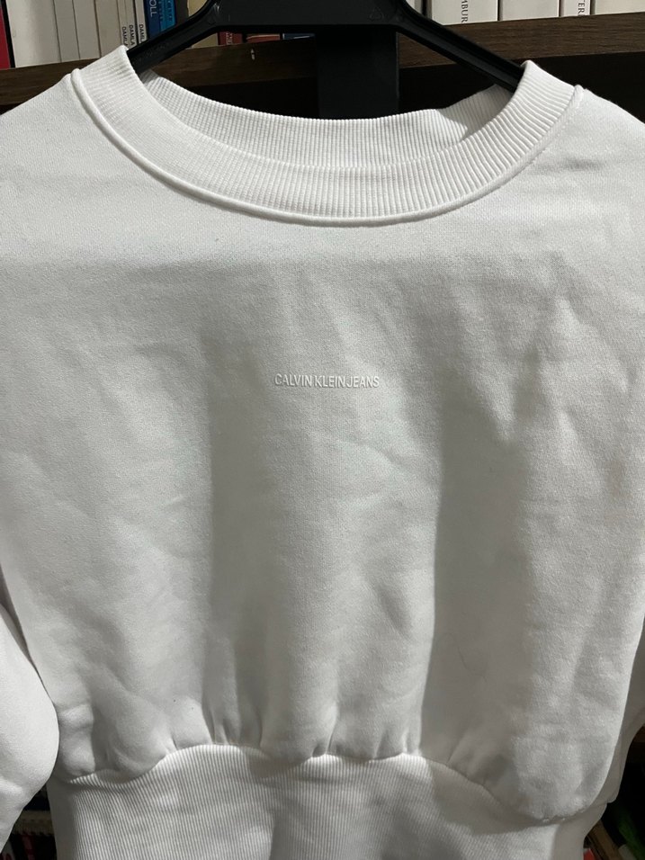 Calvin Clein Beyaz Kadın Belden Oturtmalı Sweatshirt - Görsel 2