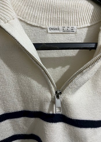 Oysho Yarım Fermuarlı Çizgili Beyaz Kadın Triko - Görsel 3