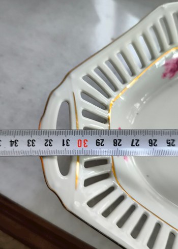 Pembe Baskılı Delikli Porselen Servis Tabağı - Görsel 8