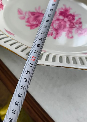 Pembe Baskılı Delikli Porselen Servis Tabağı - Görsel 9