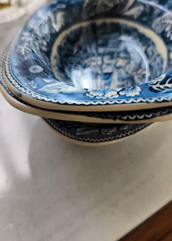 Koyu Mavi Desenli porselen 3 lü kayık Tabakları ingiliz - Görsel 14