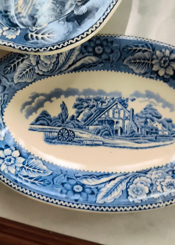Koyu Mavi Desenli porselen 3 lü kayık Tabakları ingiliz - Görsel 10