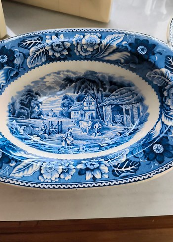 Koyu Mavi Desenli porselen 3 lü kayık Tabakları ingiliz - Görsel 3