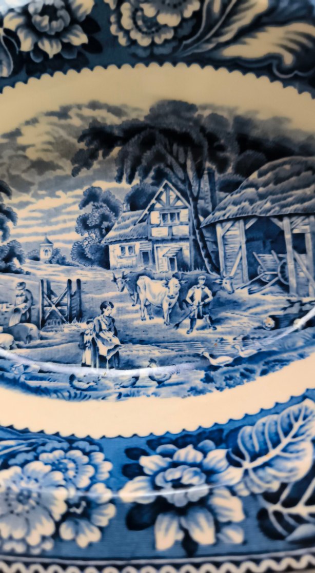 Koyu Mavi Desenli porselen 3 lü kayık Tabakları ingiliz - Görsel 2