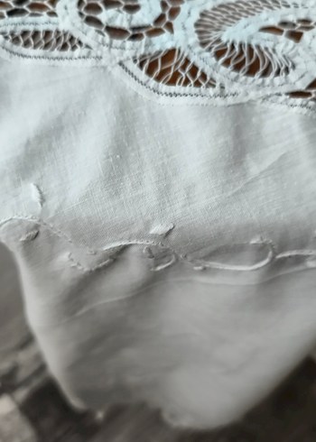 Bohem İşlemeli Beyaz Yuvarlak Masa Örtüsü 6adet peçete - Görsel 9