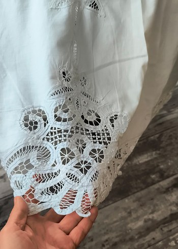 Bohem İşlemeli Beyaz Yuvarlak Masa Örtüsü 6adet peçete - Görsel 6