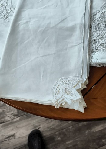 Bohem İşlemeli Beyaz Yuvarlak Masa Örtüsü 6adet peçete - Görsel 12