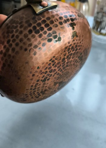 Kahverengi Bakır Vazo Boğa Figürlü antika - Görsel 3