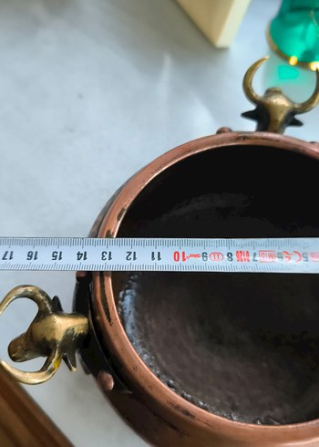 Kahverengi Bakır Vazo Boğa Figürlü antika - Görsel 7