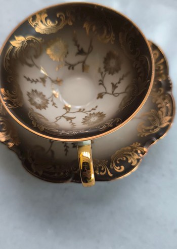 Altın Renkli Desenli Fincan ve Tabağı - Görsel 2