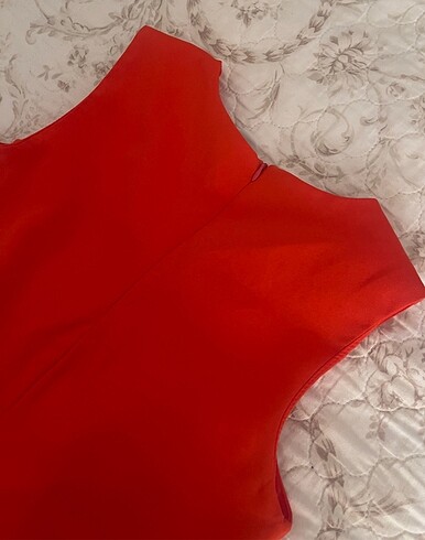 Askılı şık ofis elbise nar çiçeği rengi - Görsel 3