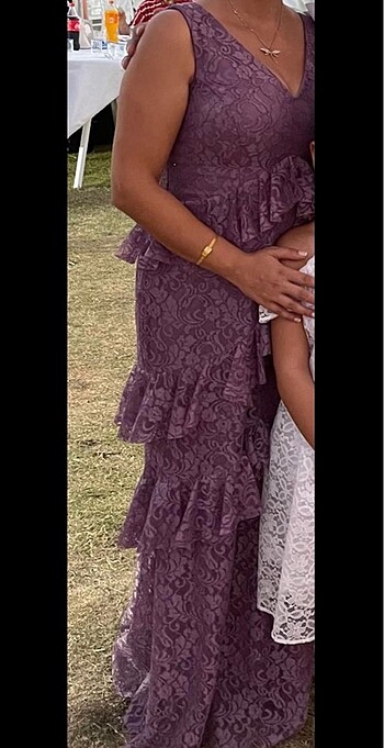Lila mor güpürlü abiye nişan kına düğün - Görsel 4