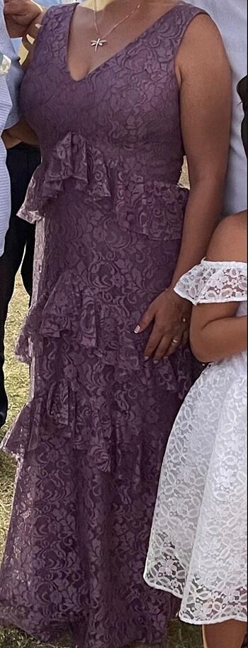 Lila mor güpürlü abiye nişan kına düğün - Görsel 5