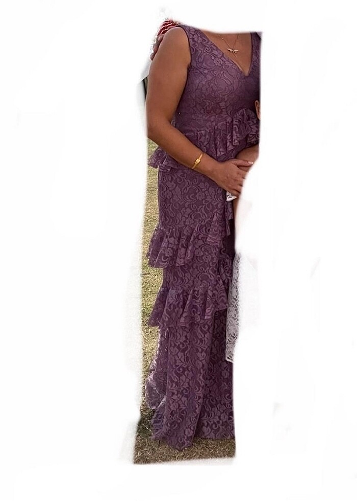 Lila mor güpürlü abiye nişan kına düğün - Görsel 2