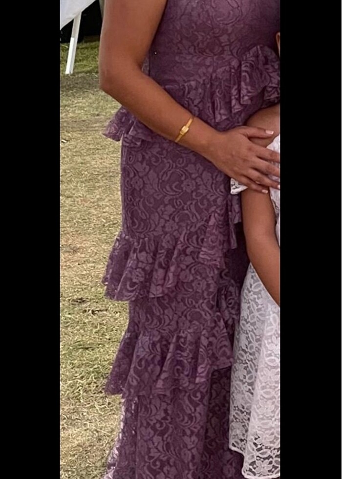 Lila mor güpürlü abiye nişan kına düğün - Görsel 4