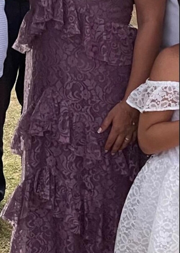 Lila mor güpürlü abiye nişan kına düğün - Görsel 5