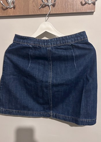 Düğmeli Mavi Denim Midi Etek - Görsel 3