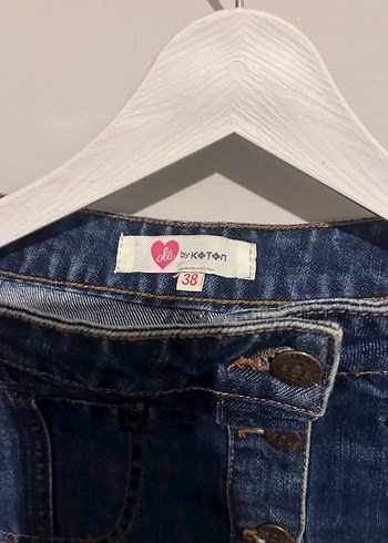 Düğmeli Mavi Denim Midi Etek - Görsel 2