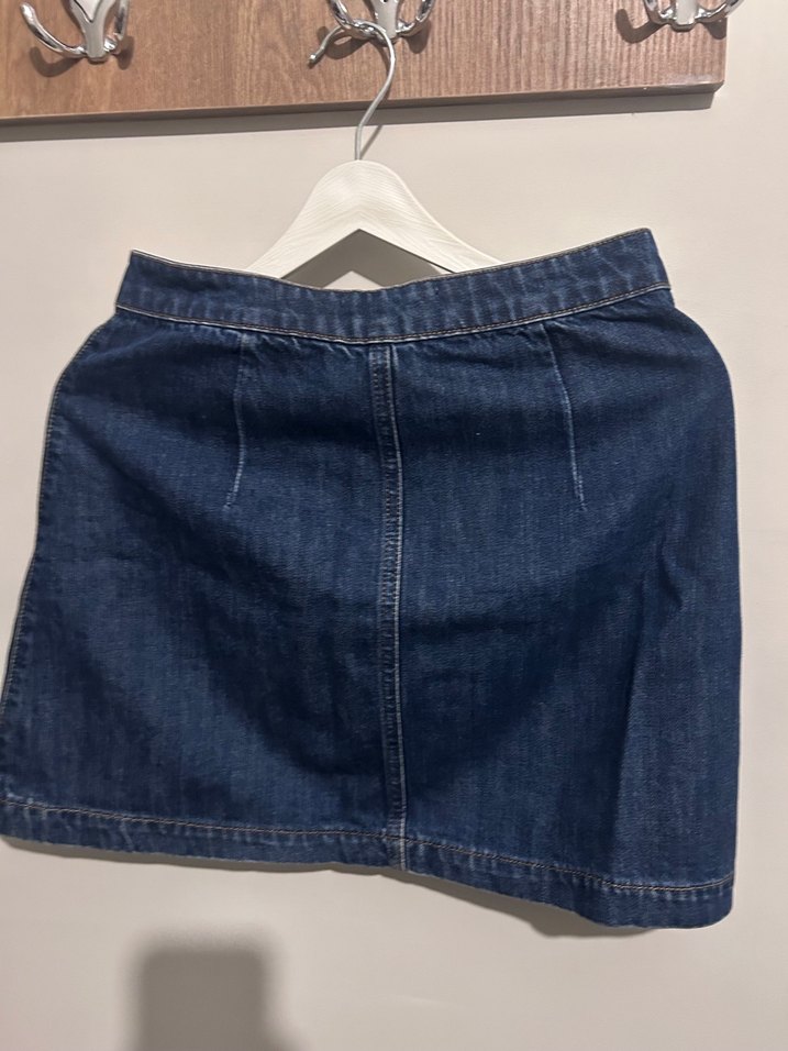 Düğmeli Mavi Denim Midi Etek - Görsel 3