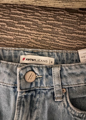 Çizgili Yan Detaylı Kot Mini Etek - Görsel 2