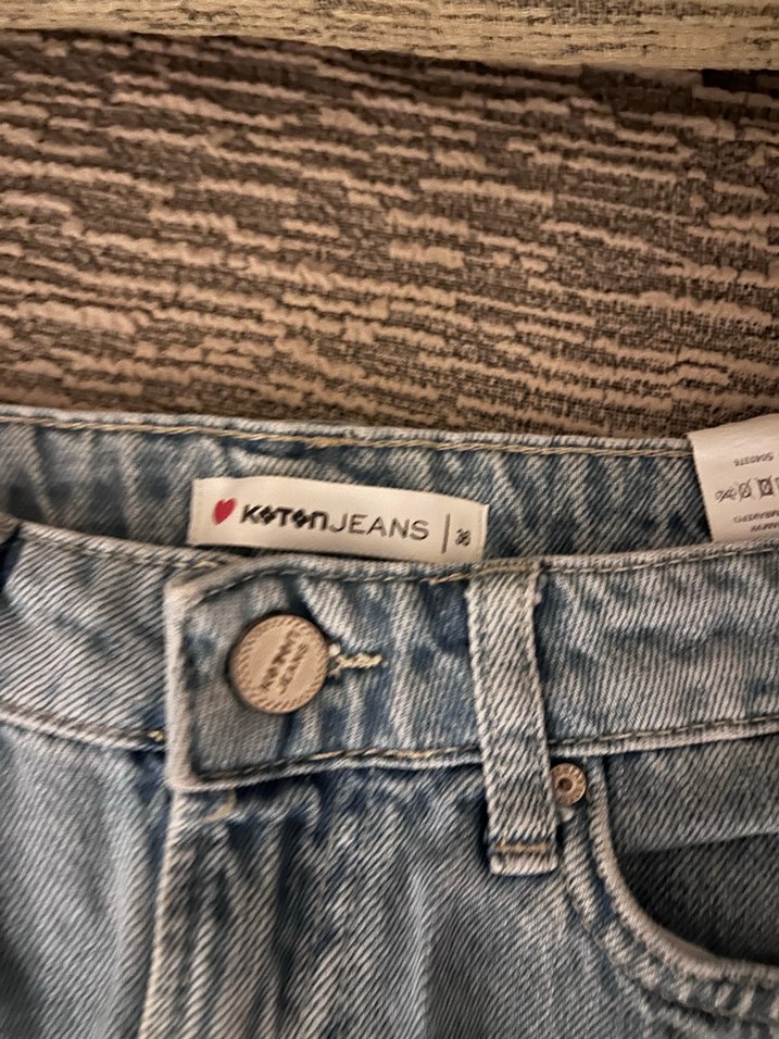 Çizgili Yan Detaylı Kot Mini Etek - Görsel 2