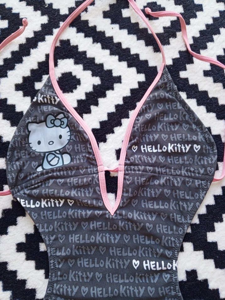 Hello Kitty Kom Desenli Gri Strappy Monokini - Görsel 2