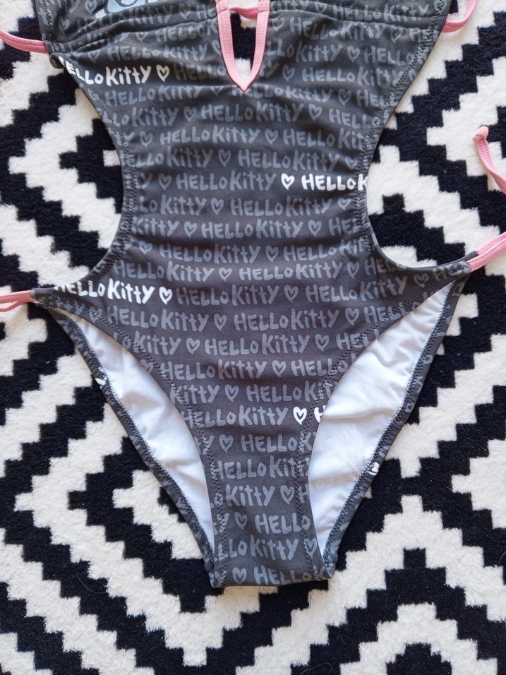 Hello Kitty Kom Desenli Gri Strappy Monokini - Görsel 3