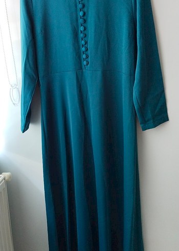 Önden düğmeli pamuklu saten elbise - Görsel 8