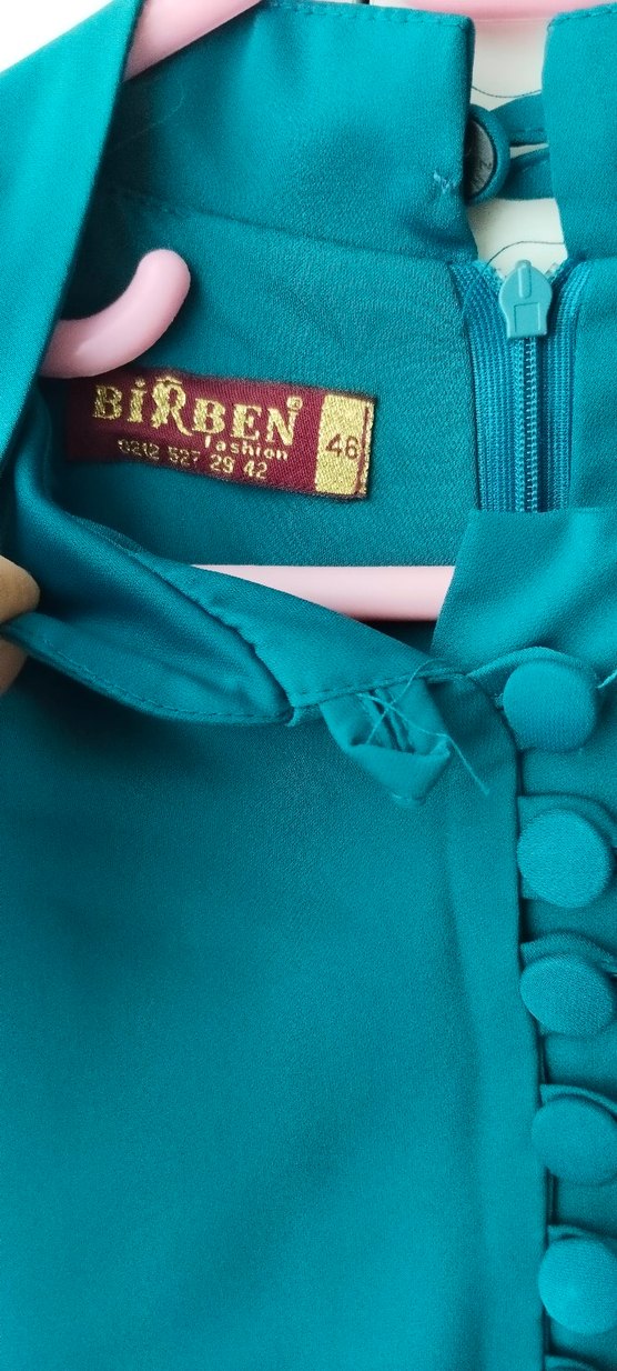 Önden düğmeli pamuklu saten elbise - Görsel 4