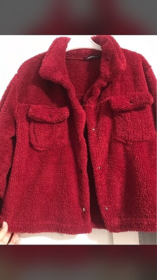 Zara Kırmızı peluş kürk ceket mont