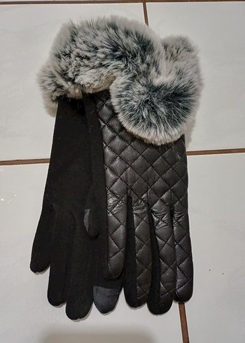 Yeni sıfır ürün M eldiven Kürk Gri Deri siyah Kadın Eldiveni - Görsel 4