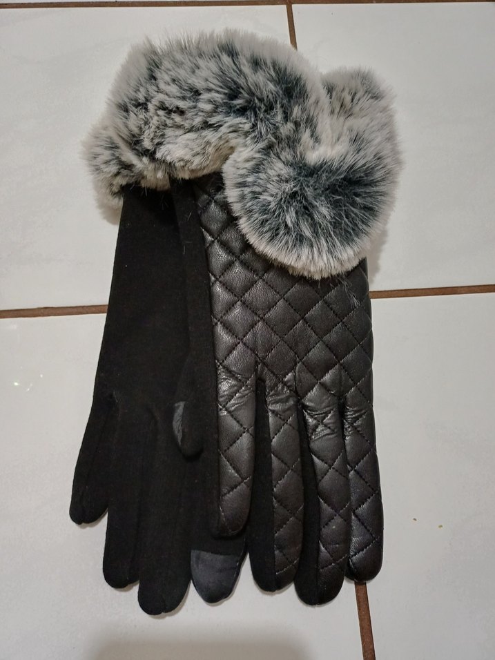 Yeni sıfır ürün M eldiven Kürk Gri Deri siyah Kadın Eldiveni - Görsel 4