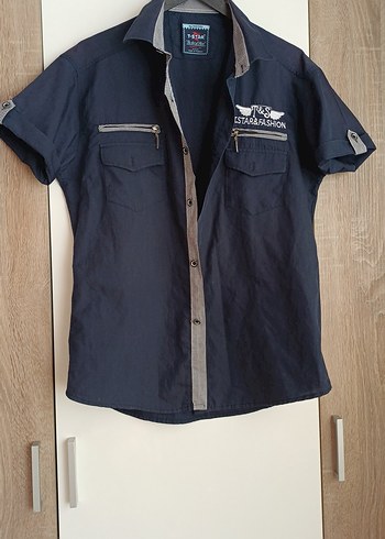 XL Düğmeli Kısa Kollu Mavi Denim Erkek Gömlek - Görsel 3