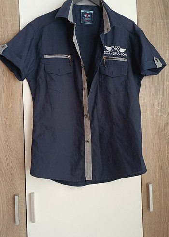 XL Düğmeli Kısa Kollu Mavi Denim Erkek Gömlek - Görsel 2