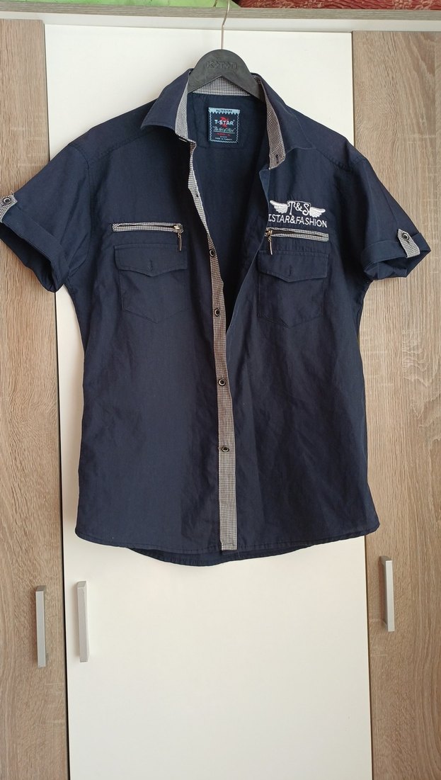 XL Düğmeli Kısa Kollu Mavi Denim Erkek Gömlek - Görsel 3